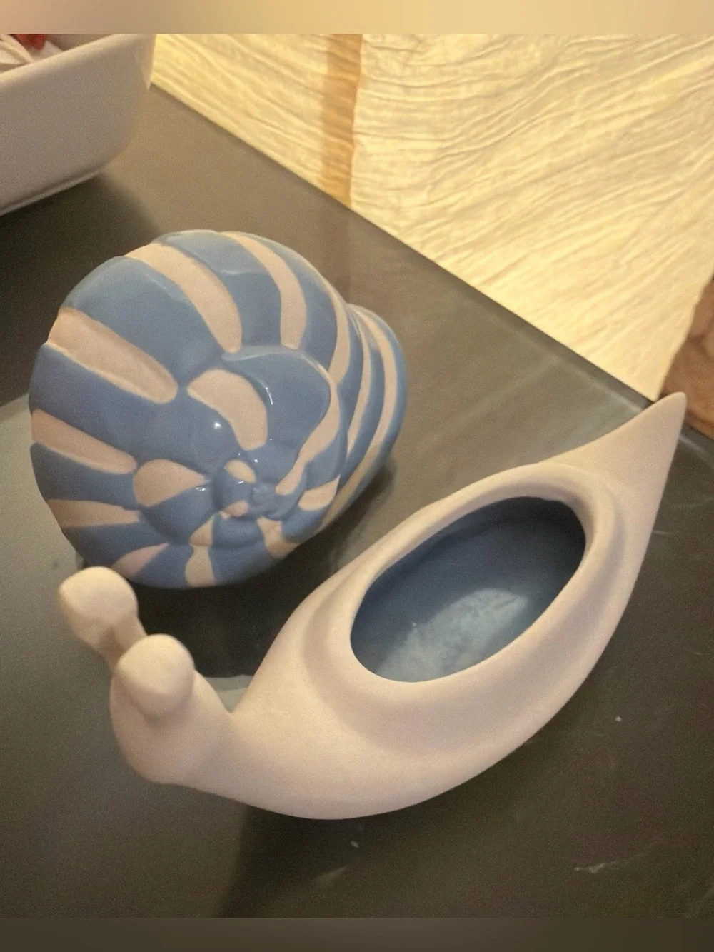 Anthropologie Blue and White Ceramic Snail Figurine Home Art - for tiny trinkets